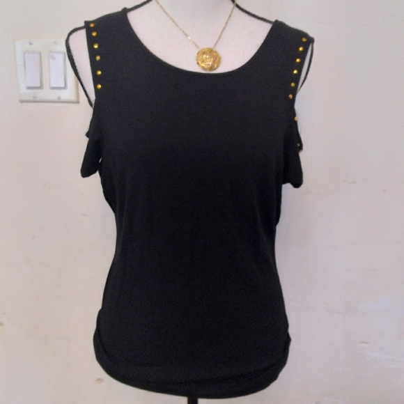 Carmen Marc Valvo cold shoulder stretch top sz M - Picture 1 of 4